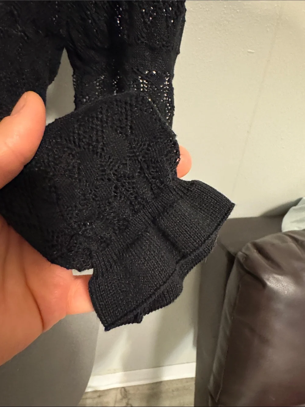 Zara Black Lace Knit Mock Ruffle Neck Long Sleeve Top